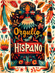 Fototapeta premium Bold Typographic Poster with text Orgullo Hispano and Floral Design