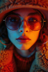 Fototapeta premium Bright sunny close up shot of a woman wearing glasses