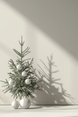Christmas day greeting card, tree, gift, copy space