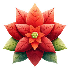 Red Poinsettia Flower with Frosted Texture on Leaves and Petals - Holiday PNG. Perfect for: Christmas, Holidays, Home decor, Floral arrangements