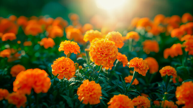 Beautiful marigolds, also known as cempasúchil flower, Mexican celebration of the Day of the Dead. Marigold flowers.