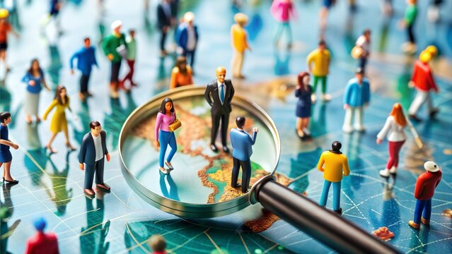 Miniature Clay world tiny people abstract looking for finding recruiting right candidates business partners 