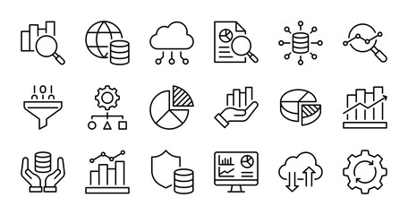 Data analytic line icons set vector illustration. editable stroke