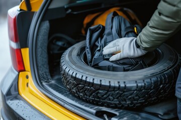 Fototapeta premium Man Replacing Spare Tire Generative AI