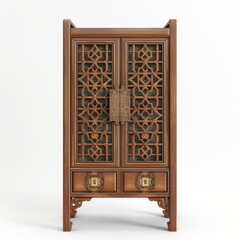 3D Render, Low Poly style of a Chinese Ming dynasty wooden cabinet, on isolated white background
