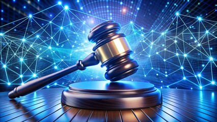 Gavel with futuristic digital background