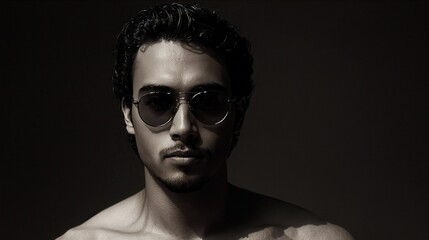 Obraz premium Generative AI, Poised confidence and the mysterious allure of a man wearing sunglasses