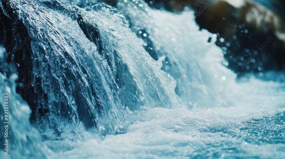 Sticker Close-up of a Stream's Flowing Water and Foam