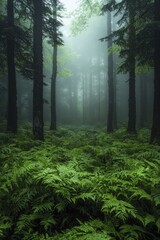 Obraz premium Mystical glade enveloped in a gentle mist, where shadows and light create an enchanting dance of nature's beauty and serenity