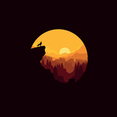 nature landscape in circle illustration vector