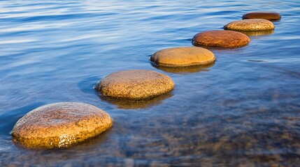 Water Flowing Through Five Mineral Stones: Natural and Serene Scene