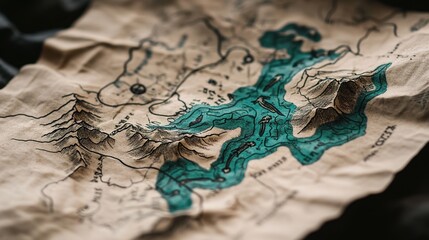 Close-Up of Treasure Map: Detailed and Vintage Adventure Illustration