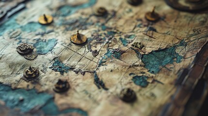Naklejka premium Close-Up of Treasure Map: Detailed and Vintage Adventure Illustration