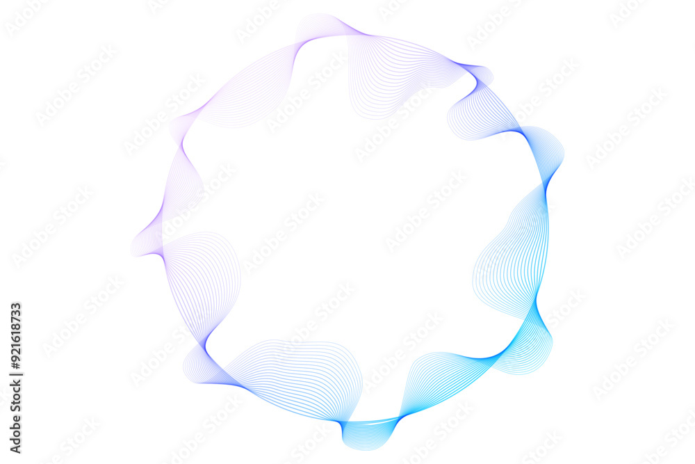Fototapete Vector abstract circles lines wavy in round frame colorful blue purple gradient isolated on transparent background with empty space for text