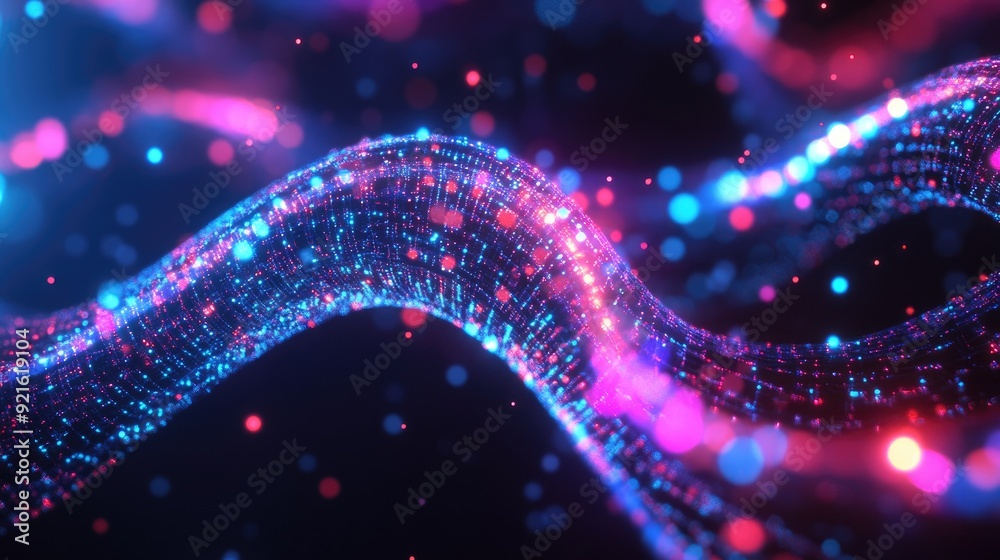 Fototapete glowing patterns of biological data with vibrant lights, featuring space for text