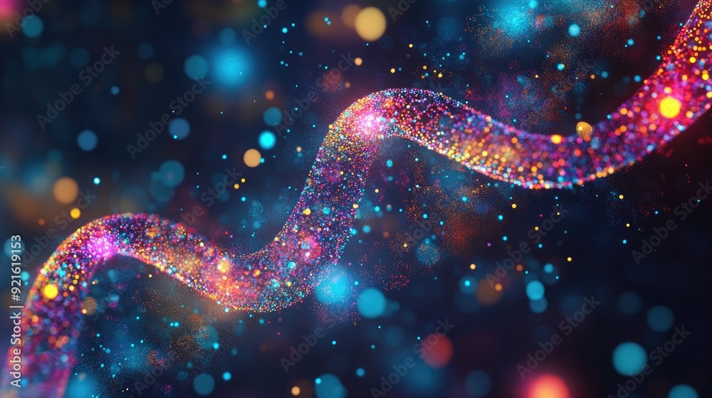 Fototapete glowing patterns of biological data with vibrant lights, featuring space for text
