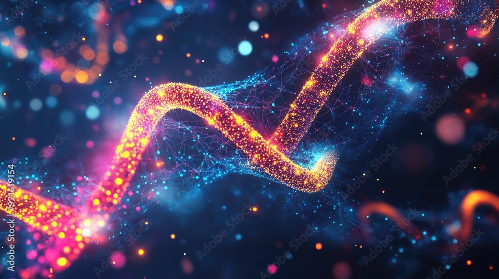 Fototapete glowing patterns of biological data with vibrant lights, featuring space for text