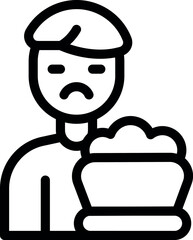Sad man holding empty pet basket line icon, vector illustration