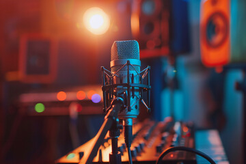 Microphone in Recording Studio &ndash; A Professional Setup for Music Production, Audio Recording, and Sound Equipment
