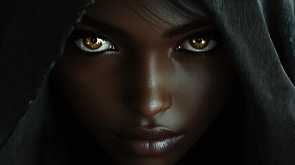Naklejka premium beautiful woman's face wearing a veil mystery, perfectly symmetrical eyes