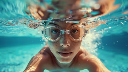 Fototapeta premium Underwater Picture of Female Swimmer Training: Underwater image of a female swimmer 