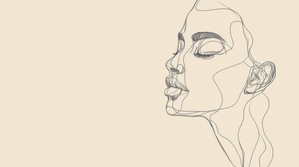 Minimalist abstract line drawing of a face in profile, with a neutral background that can accommodate text