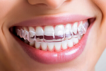 Obraz premium teeth with whitening molding tray. dental whitening concept.