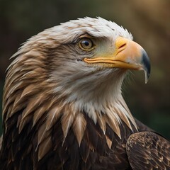 Obraz premium The head of a white-headed eagle with a penetrating gaze on a dark background