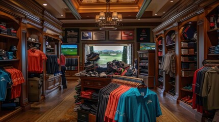 Fototapeta premium A shop selling golf equipment, clothing for sports and golf competitions.