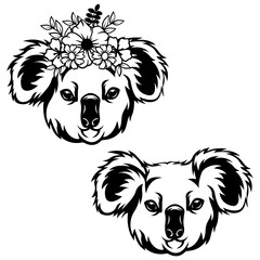 Koala | Floral Head Koala | Two Koala Face | Peeking Koala | Woodland Animal | Native Animal | Koala Head | Marsupial Animal | Original Illustration | Vector and Clipart | Cutfile and Stencil