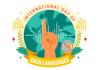 International Day of Sign Languages Vector Illustration Featuring People Demonstrating Hand Gestures and Hearing Disability in a Flat Background