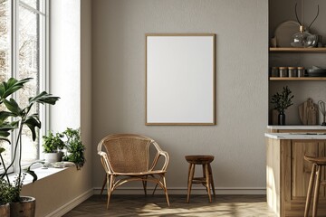 Minimalist Kitchen interior with Poster Mockup created with Generative AI