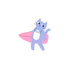 Travelling Cat Character Cat Holding Surfboard