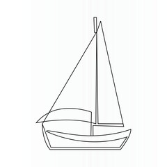 Single line continuous drawing of sailboat or yacht one line drawing outline vector art illustration	