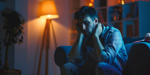 Naklejka premium stress man thinking at home desk,