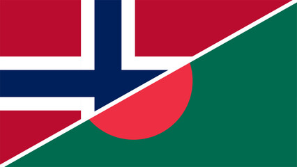 Norway and Bangladesh flags combined in a split design, symbolizing international relations, global unity, and cultural exchange