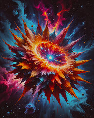 Colorful abstract background with explosion effect. Cosmic space. 3D rendering