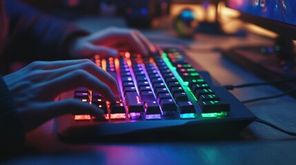 Hands Typing on a Vibrant RGB Keyboard