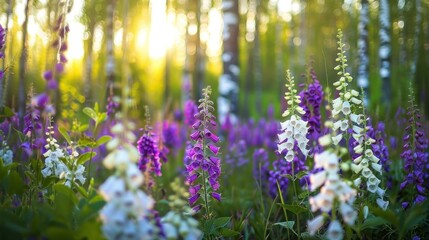 Obraz premium Purple and White Flowers in a Forest