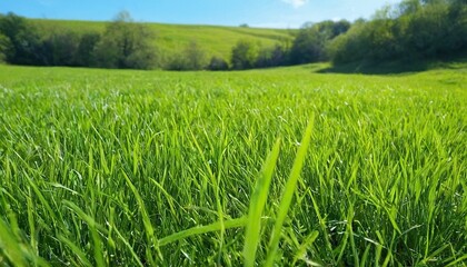 Obraz premium Green grass field and blue sky 52