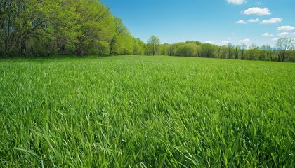 Obraz premium Green grass field and blue sky 17