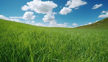 Obraz premium Green grass field under blue sky and white clouds during daytime 11