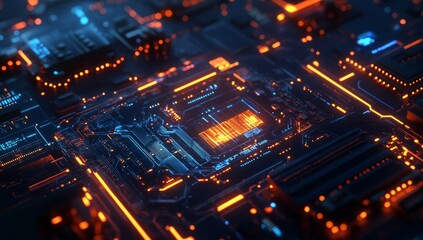 Obraz premium High-tech futuristic background with glowing digital elements and holographic textures, creating an immersive sci-fi atmosphere for technology-themed designs.