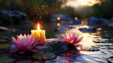Serene Candlelight on a Tranquil Pond