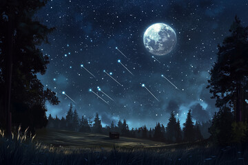 Naklejka premium New Moon Wonders: Shooting Stars Light Up the Dark Sky