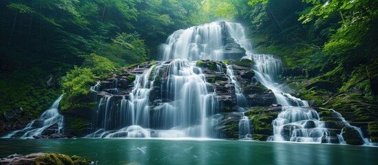 Serene Waterfall in Lush Forest