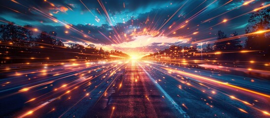 Fototapeta premium Speeding Towards a Glowing Horizon