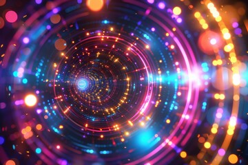 Obraz premium A mesmerizing tunnel of vibrant lights and digital patterns, highlighting the beauty of futuristic technology and abstract design.