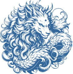 kirin vector art, illustration of a kirin, blue dragon kirin, isolated on white, Qilin the dragon of wise