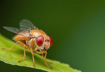 A-closeup-of-a-small-orange-fly-with-large-red-eye